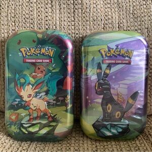 LOT OF 2 Pokémon Prismatic Evolutions Mini Tins Sealed NEW Umbreon Leafeon TCG